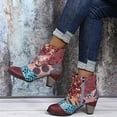 thumbnail image 4 of YUNAFFT Women's Boot Clearance, Retro Women Suqare Heels Zipper Flower Print Short Booties Round Toe Shoes, 4 of 8