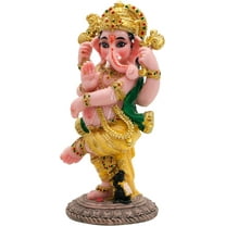 Indian God Ganesha Idol Statue - 5”H Hindu Dancing Ganesh Murti India Ganapati Pooja Item Home Office Temple Mandir Shrine Altar Diwali Puja Spiritual Decor Ideal Gifts for Indian Friend Relative