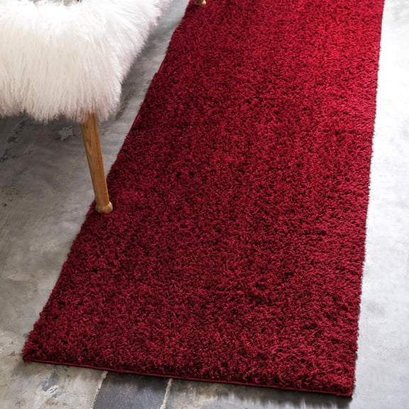 Unique Loom Studio Solid Shag Collection Area Rug - Sky (2' 7" x 10' Runner Red)