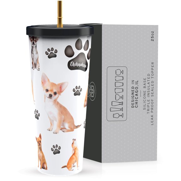 Greenline Goods 25 oz Chihuahua Insulated Tumblers with Lids and Straws – Stainless Steel Tumblers for Hot Cold Beverages, Elegant Coffee Tumbler Design Functional Insulated Tumbler with Straw