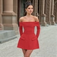 thumbnail image 5 of Women Mini Dress Off Shoulder Long Sleeve A Line Dress Short Formal Dresses Party Clubwear Red M, 5 of 7