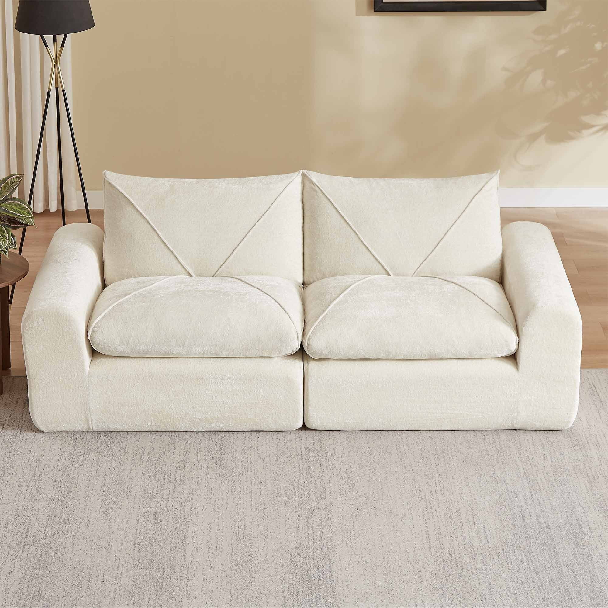 Lunale Small Boneless Cloud Sofa, Modern 2-Seater Chenille Couch with Side Pockets for Living Room, Apartment, Beige