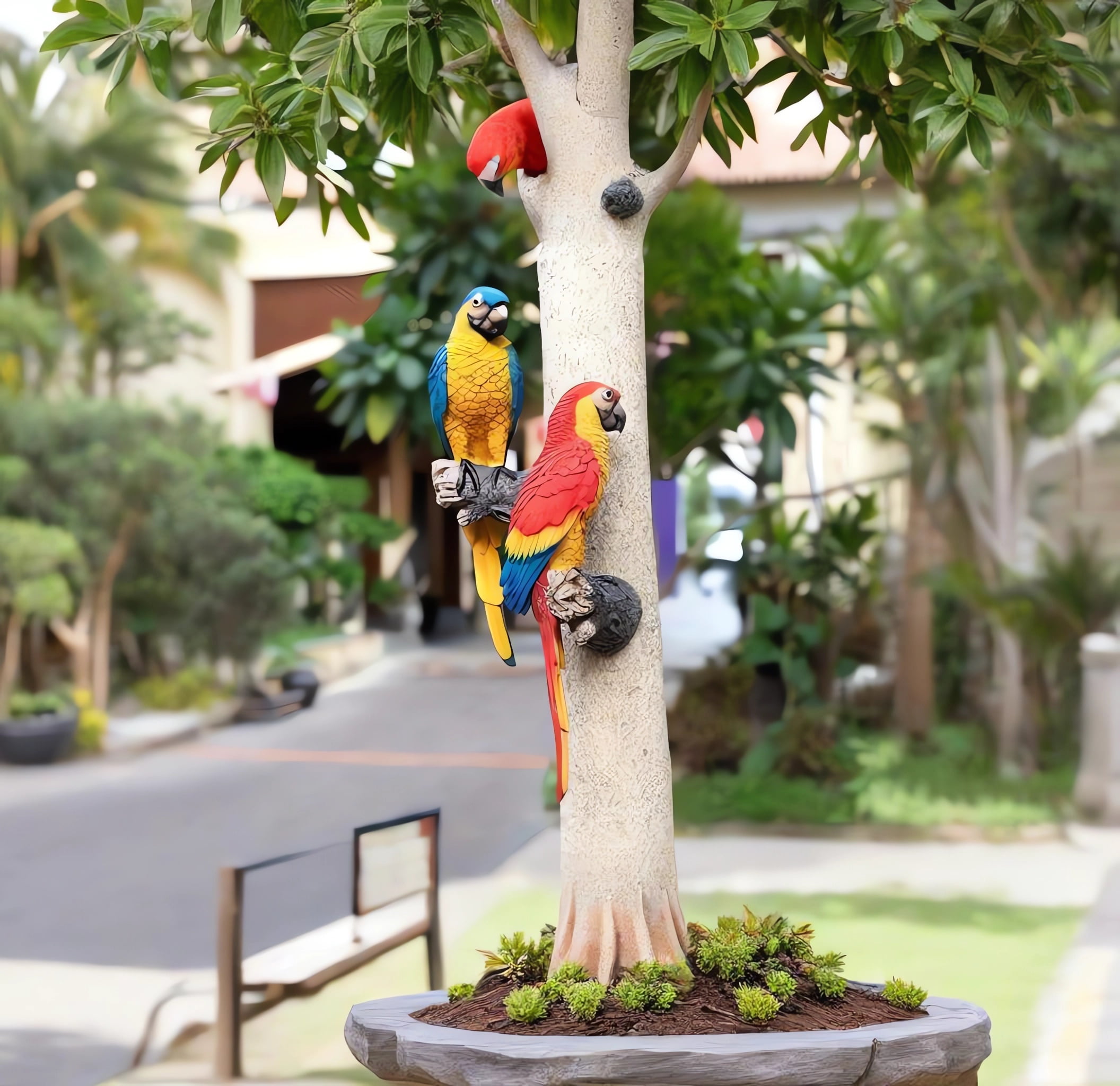 Parrot Garden Statue，Realistic Resin Parrot Tree Pendant Animal Sculpture ，Indoor And Outdoor  Garden Lawn House Art Resin Statue