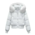 thumbnail image 5 of Women's Winter Parka with Fur Collar, Thickened Warm Puffer Style Cotton Coat, Thermal Short Jacket for Cold Weather, Classic Bomber Style Outerwear, Comfortable Casual Winter Jacket for Women Beige, 5 of 5