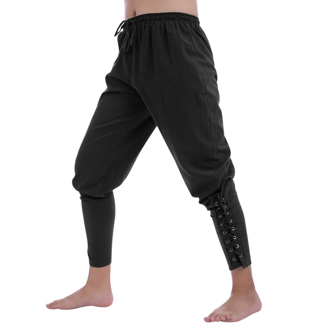 Zszcpp Work Pants Men Cotton Drawstring Long Breathable Cuffed Leisure Daily Trousers Casual Trouser Linen