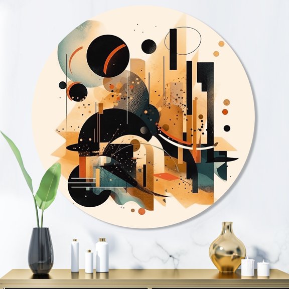 Designart "Sublime Simplicity in Black and Gold" Minimalism Metal Round Wall Art Prints
