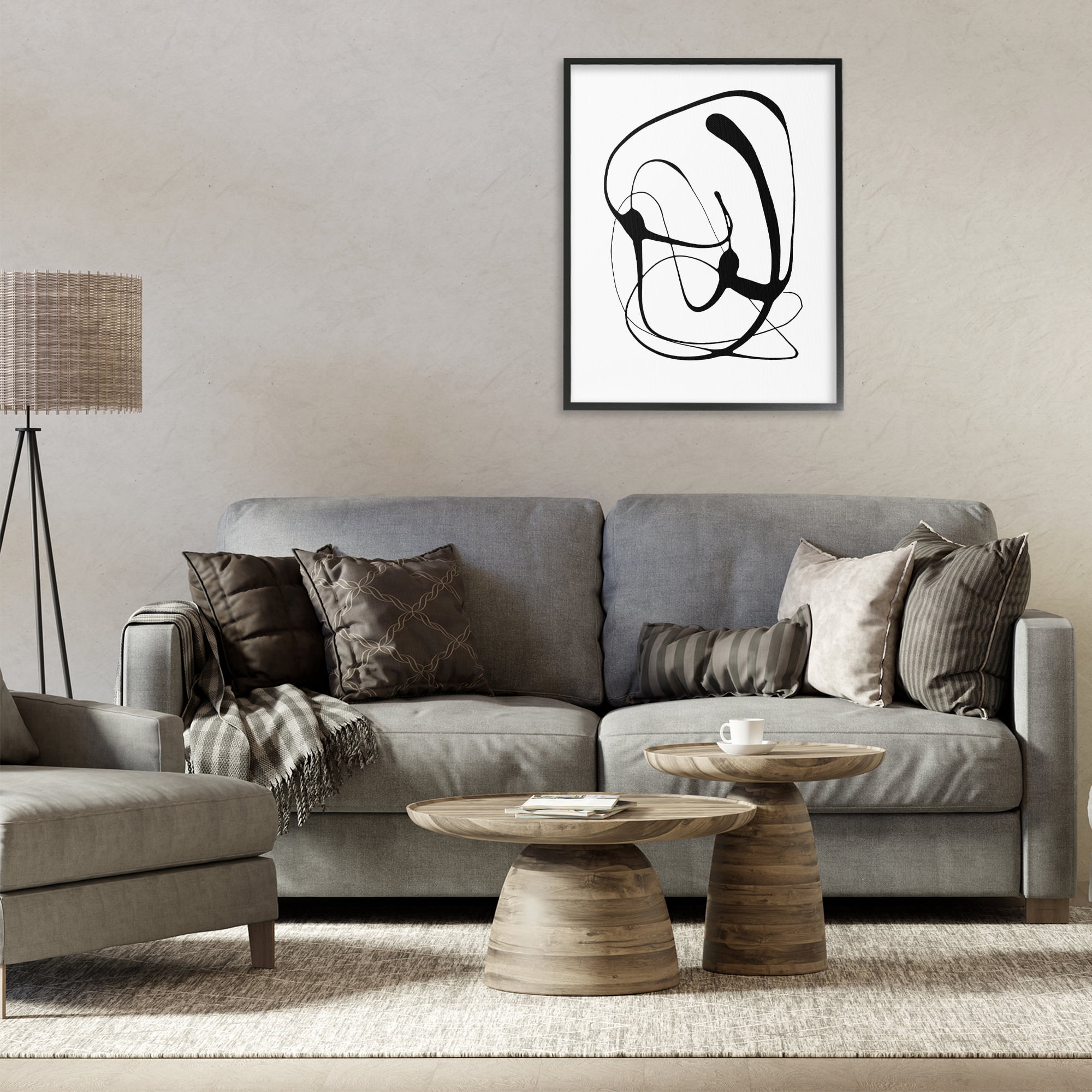 Stupell Industries Black Modern Swirl Abstract Painting Black Framed Art Print Wall Art, 24 x 30