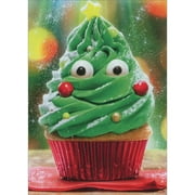 Avanti Press Cupcake with Smiling Face on Christmas Tree Shaped Frosting Cute Pack of 10 Christmas Cards