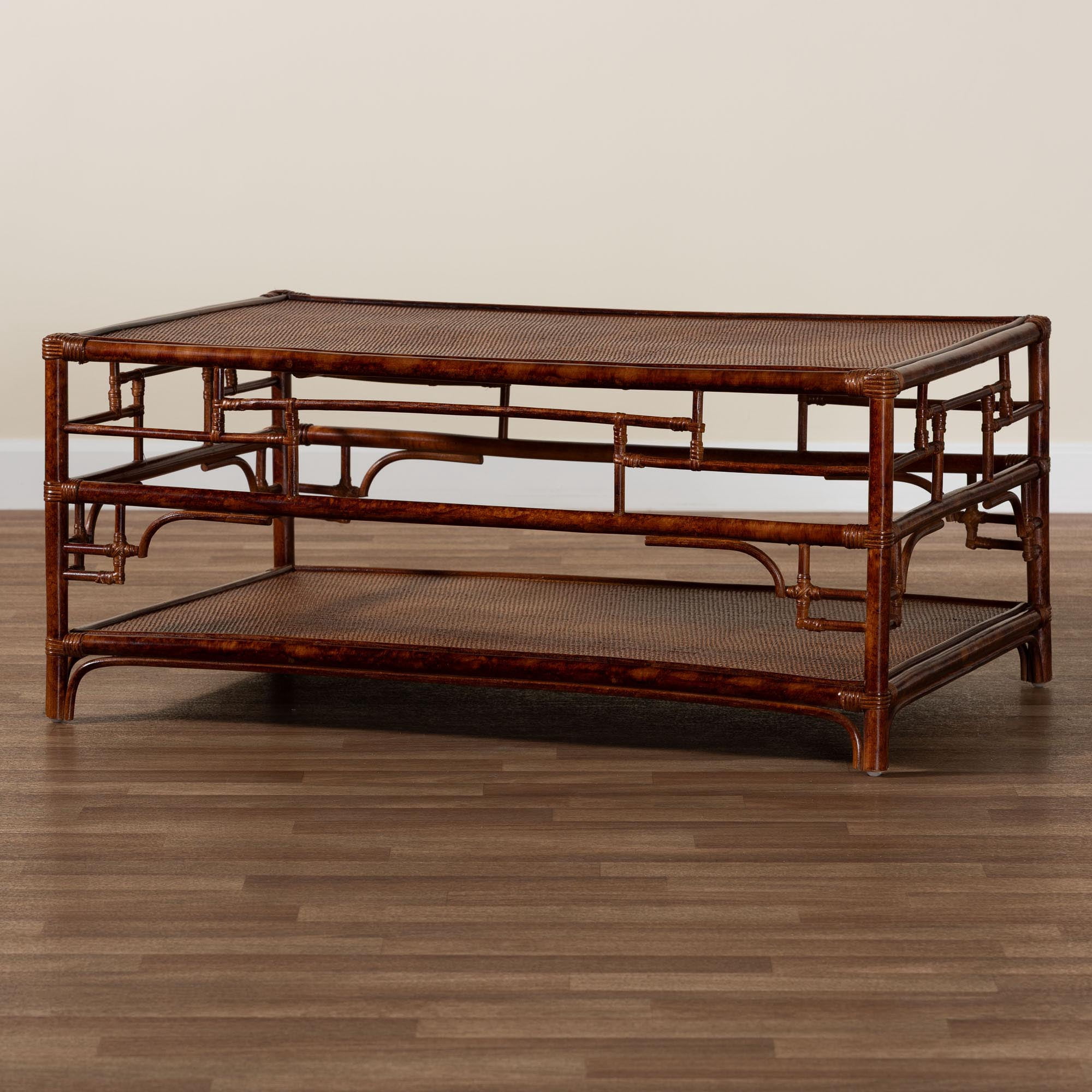 bali & pari Sebalio Boho Coffee Table, 42"W, Marbled Tortoise Brown