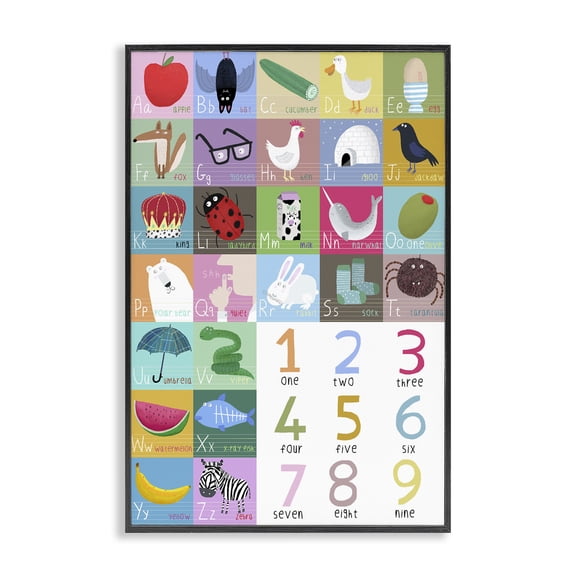 Stupell Industries Contemporary Counting & Alphabet Learning Black Framed Giclee Art, 12 x 18, by Carla Daly