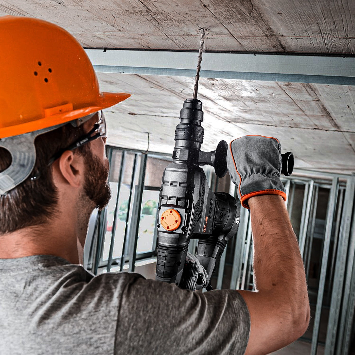 DOVAMAN 12.5 Amp 1-9/16" SDS-Plus Rotary Hammer Drill – 4 Modes, Safety Clutch, Vibration Control, Corded Demolition Hammer with Drill Bits & Chisels