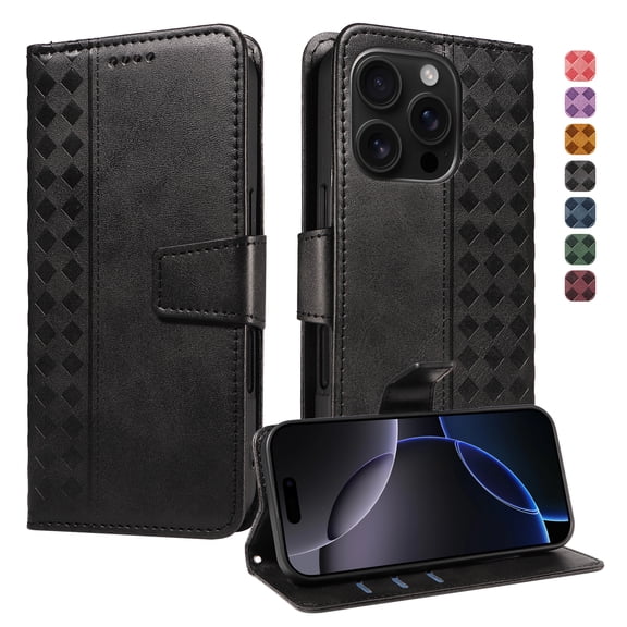 for iPhone 14 Pro Max Wallet Case, PU Leather Flip Cover with Kickstand, Magnetic Closure Wrist Strap 3 Card Slots & 1 Cash Pocket Shockproof Full Body Protection for iPhone 14 Pro Max, Black