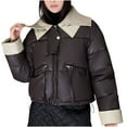 thumbnail image 3 of Oksale Cropped Puffer Jackets for Women Casual Lapel Quilted Outerwear Comfort Long Sleeve Overcoats for Winter 2025 Coffee M, 3 of 6