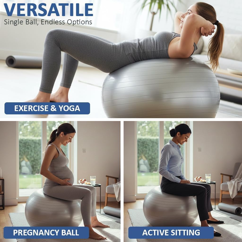 Anti Burst Fitness Ball for Exercise, Stability, Yoga, Balance, Core Strength & Flexibility Extra Thick, Non-Slip Gym Ball for Home & Office Workout, 75cm