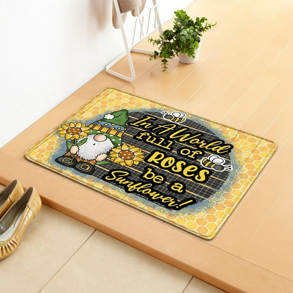 EGNMCR Outdoor Rug Bathroom Rugs Foot Cushions Sunflower bee gnome print floor mat Washable Decorative Doormats Non Slip mat floor mats