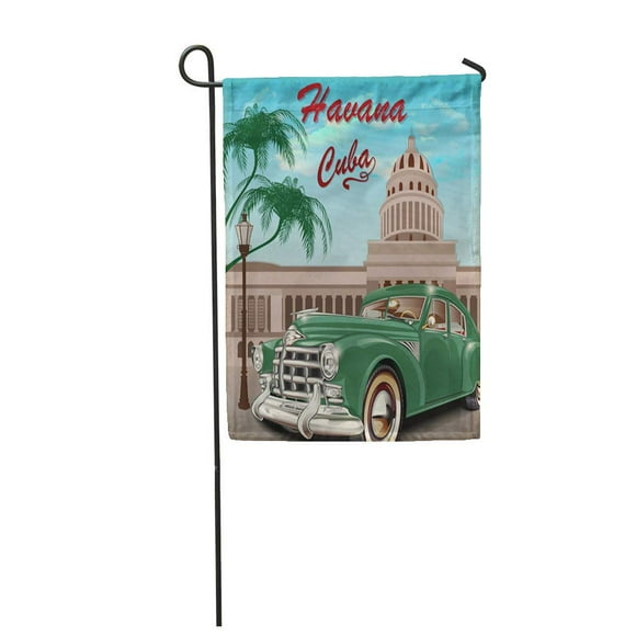 POGLIP Havana Cuba Retro Car Vintage Sign Travel 1950S 1960S 1970S Garden Flag Decorative Flag House Banner 28x40 inch