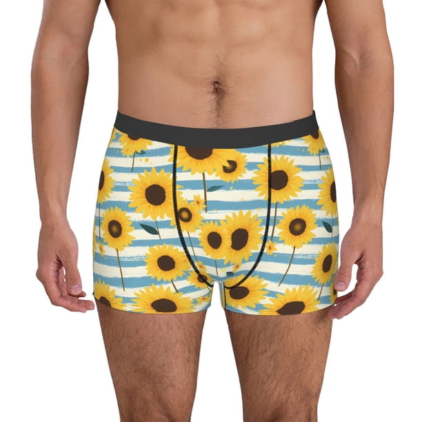 Fotbe Blue White Striped Sunflower A Calzoncillos Tipo Boxer con Bolsa de Soporte Total para Hombre, X-Temp Fresco, Transpirable y de Secado Rápido-X-Large