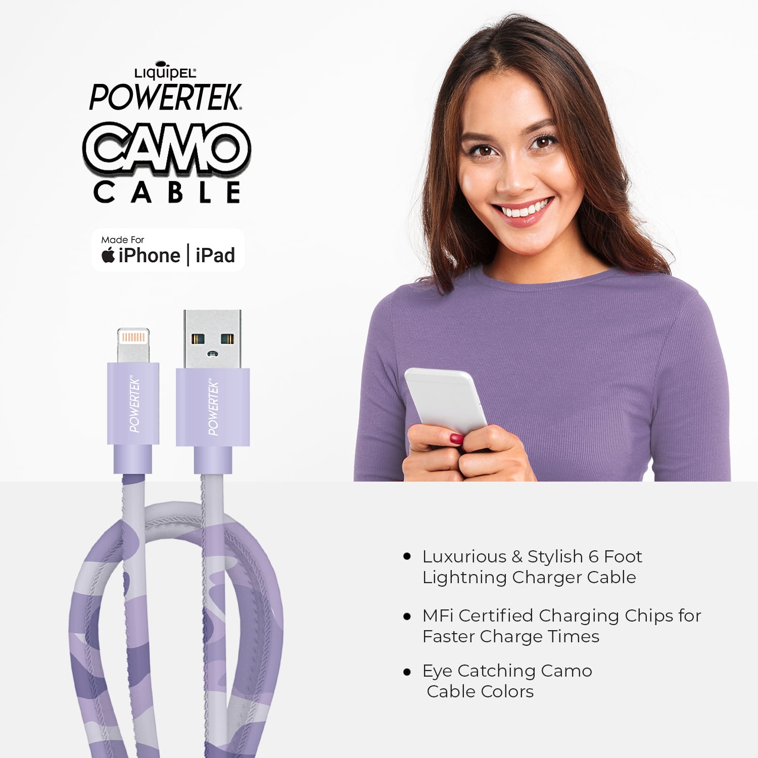 Liquipel Powertek Pastel Camo USB-A to Lightning - Purple