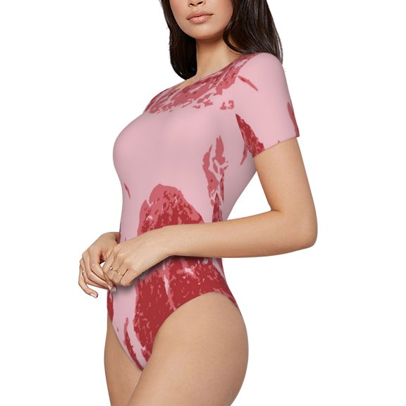 Rateoe Striped Meat Printed Women Rash Guard Short Sleeve,Tummy control Swimsuit Surfing Swimsuit Bathing Suit Short-sleeved Onesie UPF 50