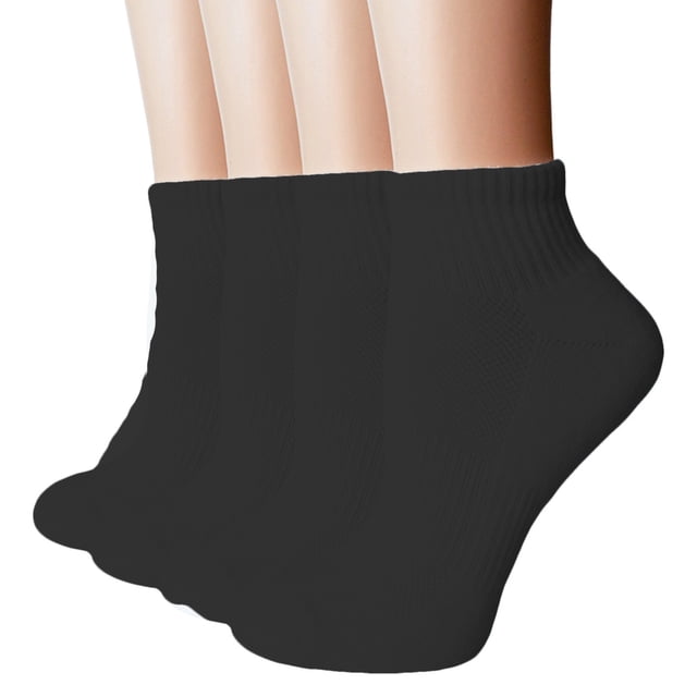 Chaussettes de Cheville pour Femmes Haute Performance pour Course, Tennis et Entraînements, Anti-Ampoules, Évacuation de l'Humidité, Coussinage Doux, Conception, Lot de 4, Chaussures Athlétiques
