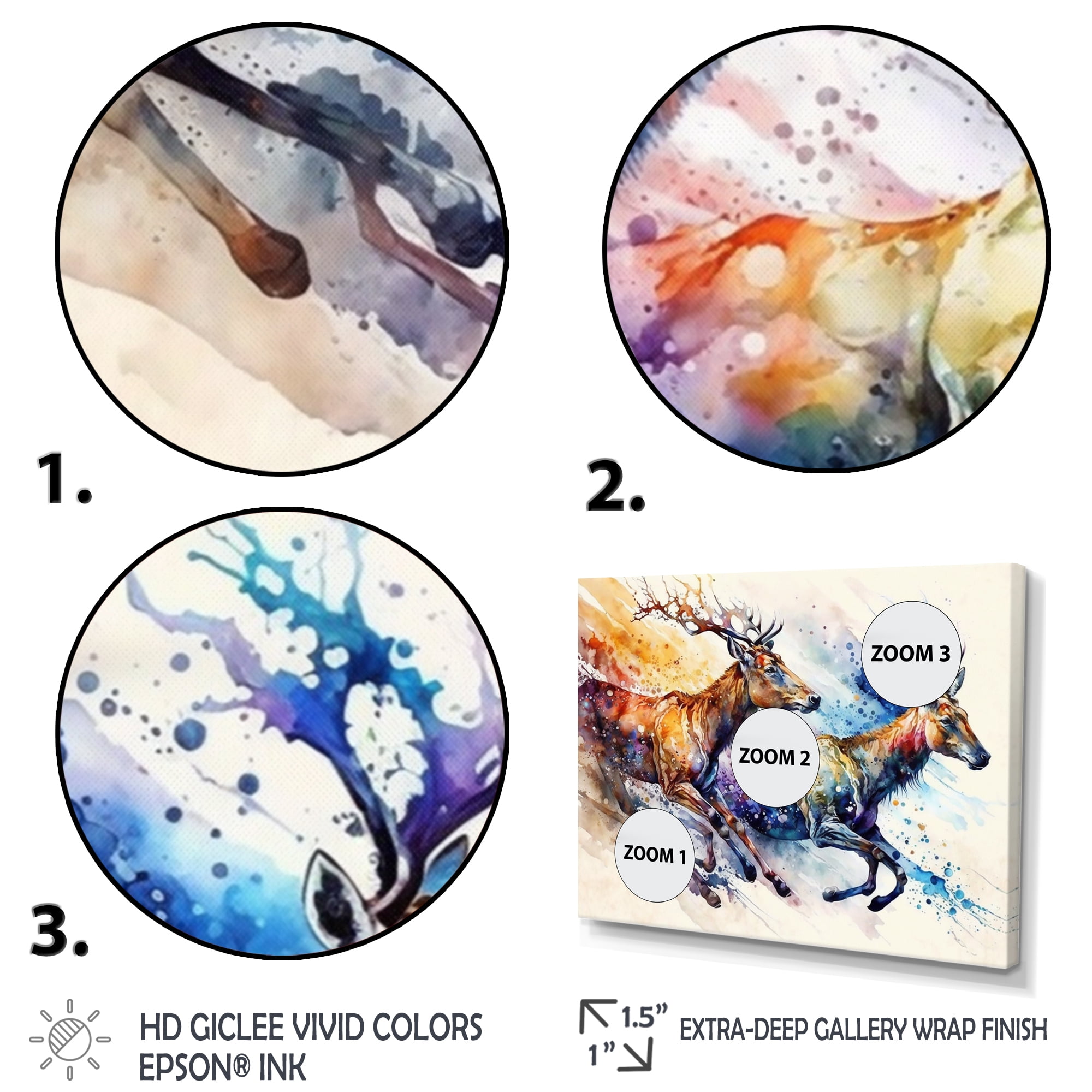 Designart Deers Running Canvas Wall Art