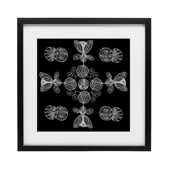 Stupell Industries Black & White Elemental Fractals Black Framed Print Under Glass, design by El Perkin