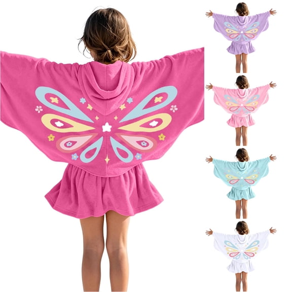 WhouRiu Girls Knit Cover Up Dress Fashion Graphic Long Sleeve Hooded Zip Up Dresses With Pockets Kids Comfortable Cute Casual Wear,4-5 Years