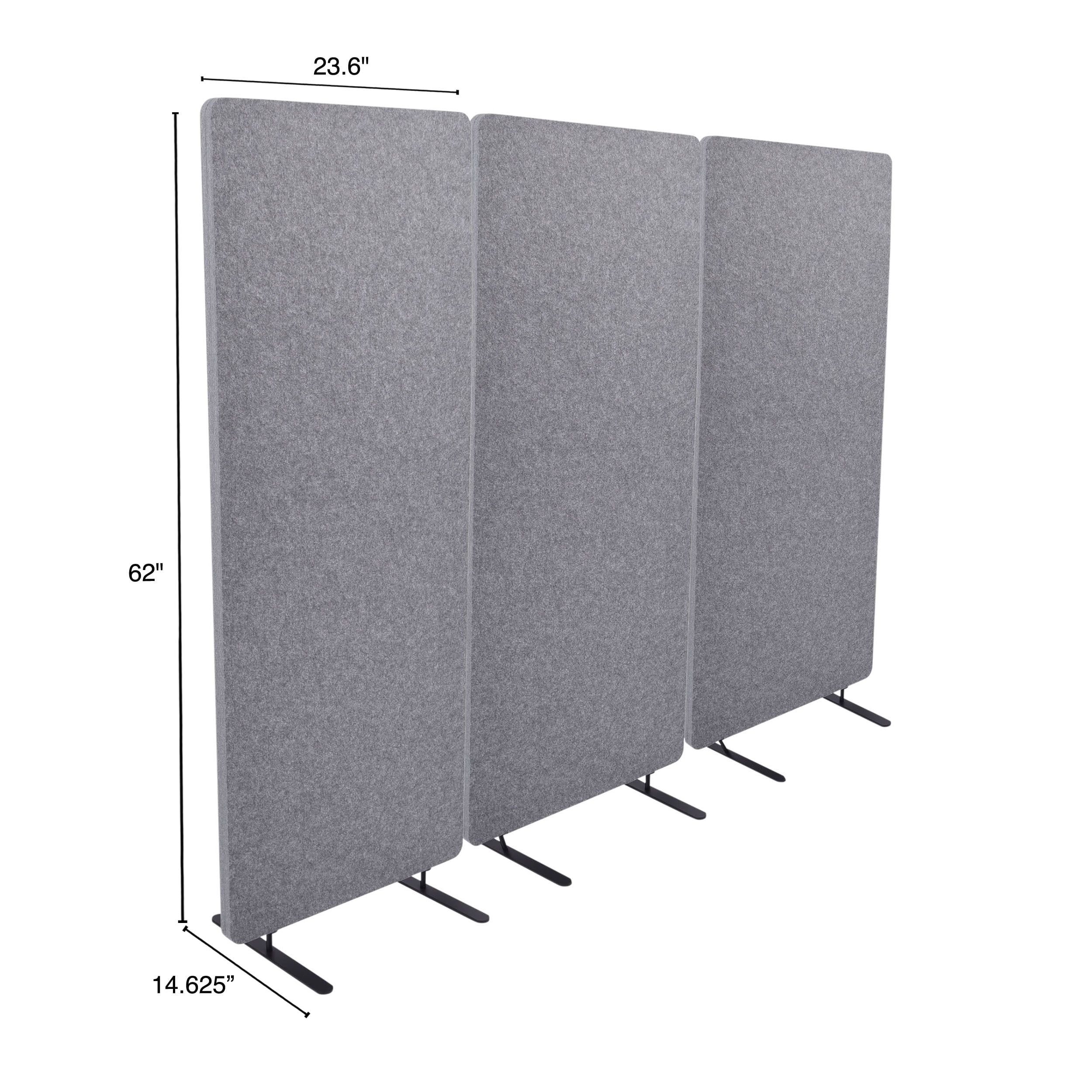 ReFocus™ Raw Freestanding Acoustic Room Divider 3 Pack – Reduce Noise and Visual Distractions with this Lightweight Room Separator (Castle Gray, 24" X 62")