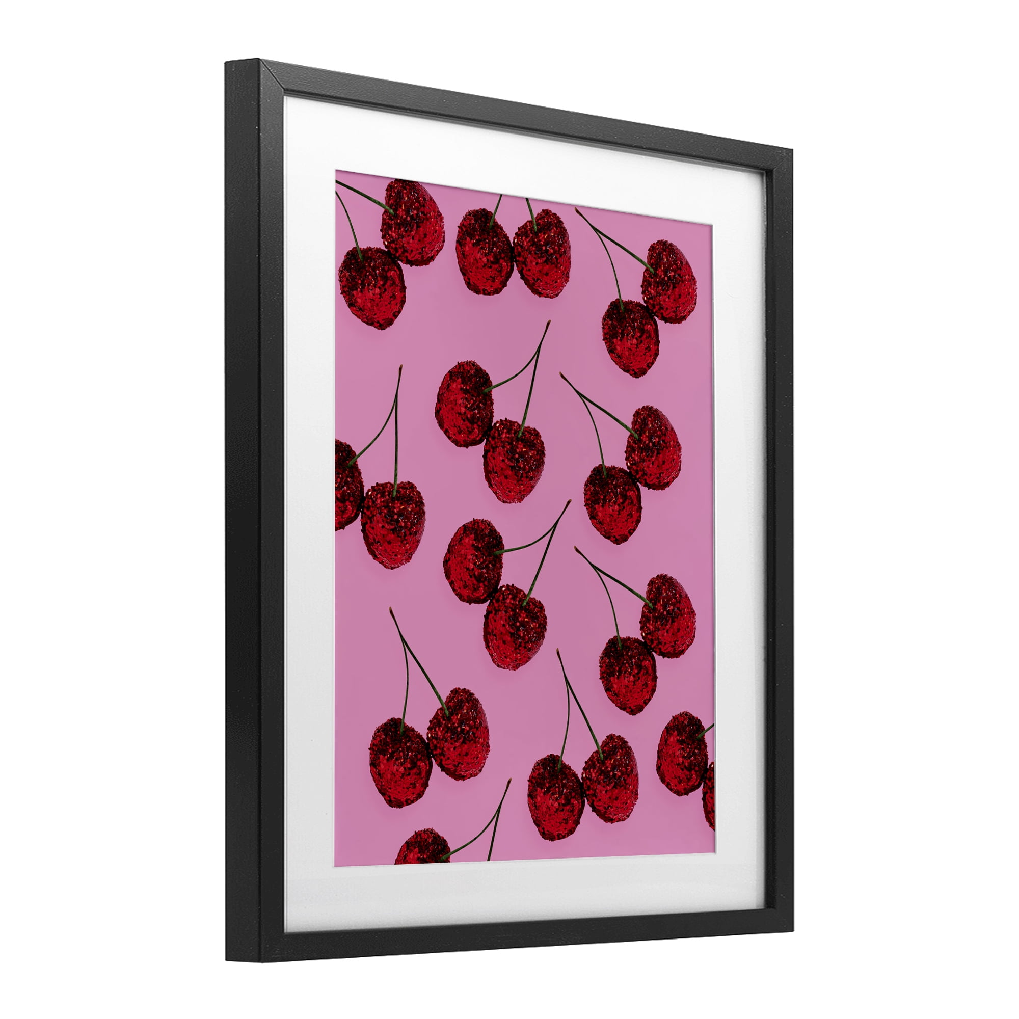 Stupell Industries Glitter Glam Cherries Pattern Black Framed Print Under Glass, design by LISH Creative