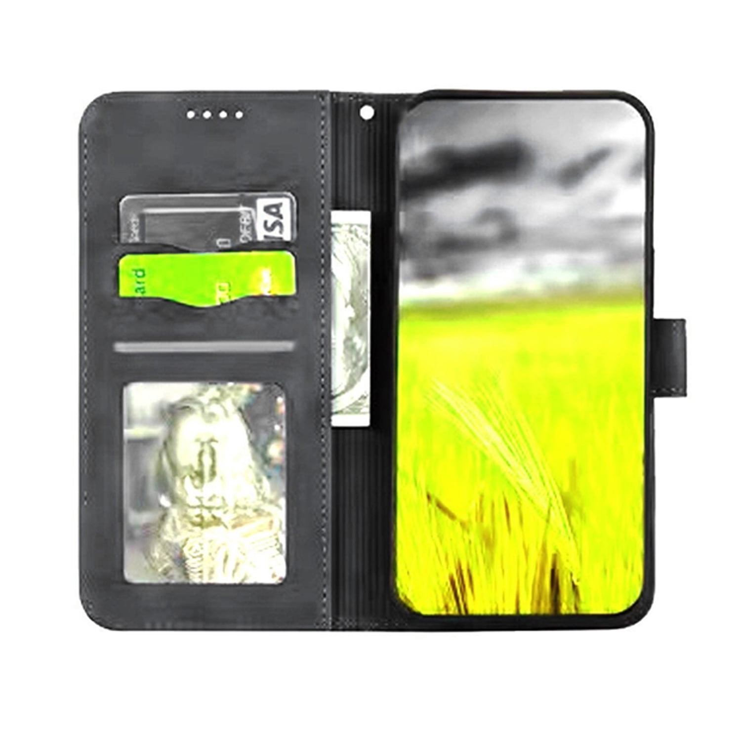 Elegant Leather Wallet Case with Wristlet Strap for iPhone 17 Pro Max - Black