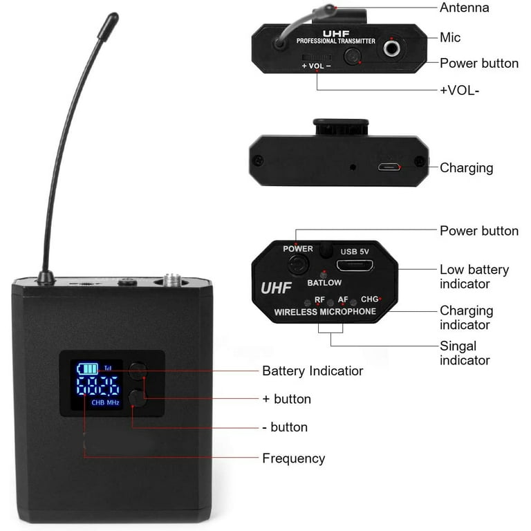 Wireless Lavalier Microphone System, Alilong Wireless Headset Mic for  Teaching, Rechargeable Lapel Mic with for DSLR Camera, PA Speaker, Mixer