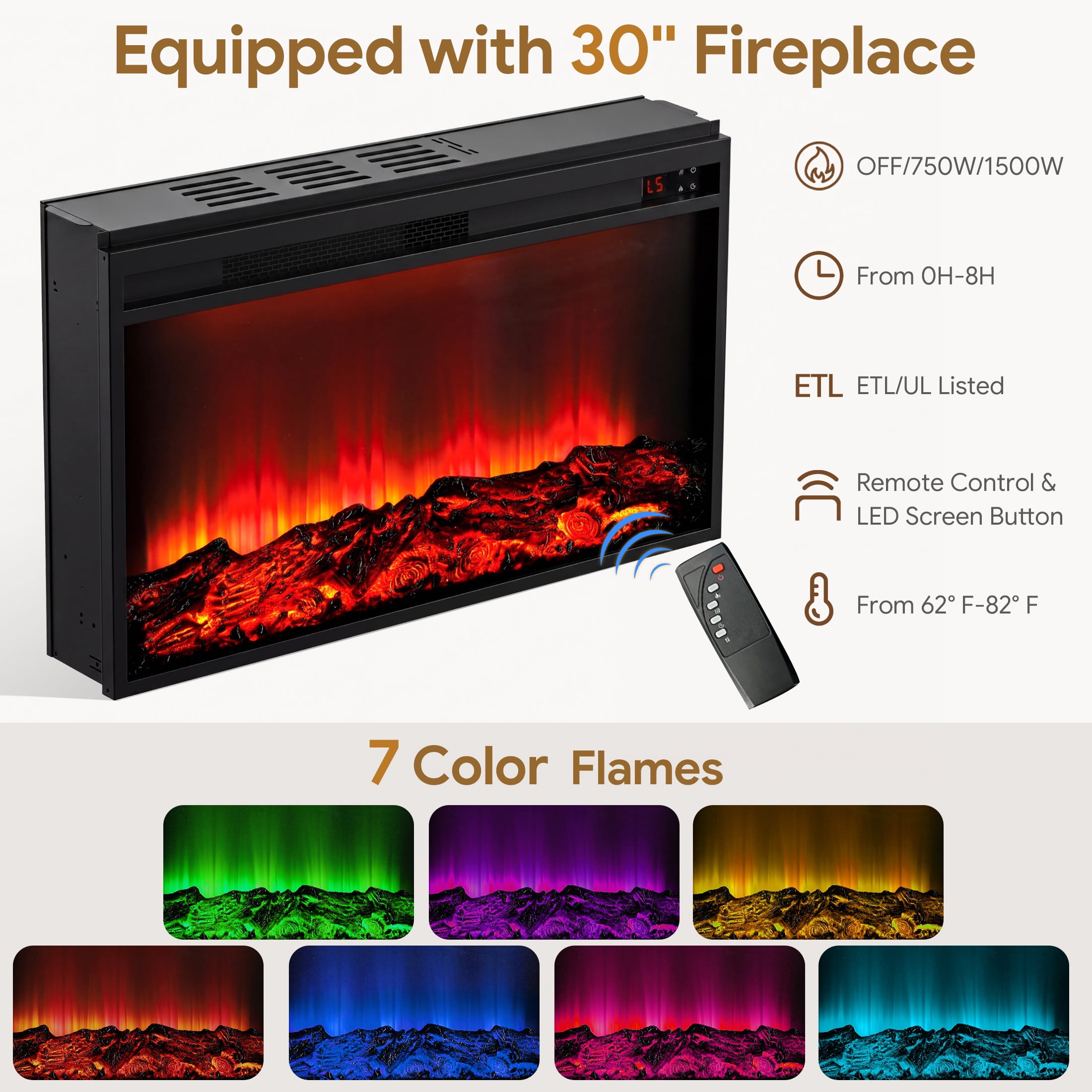PAPROOS Fireplace TV Stand for 70 Inch TV, 64'' Wide Wood TV Cabinet with 30'' Electric Fireplace, Modern Fluted Entertainment Center TV Console Table for Living Room, Natural Oak