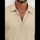 thumbnail image 3 of Camisas Clásicas de para Hombre, de Larga, con Solapa y Botones, Informales, para Playa y Verano. Caqui XXL, 3 of 4