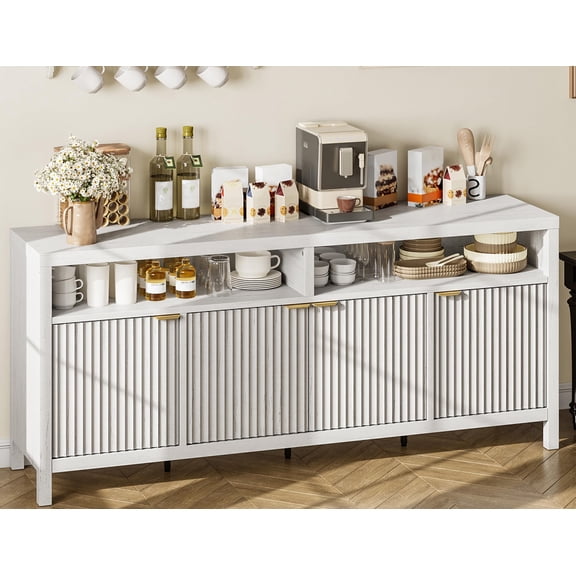 KOKEBREN 65.8"L Sideboard Cabinet 4-Doors Wood Storage Cabinet for Kitchen Dining Room,White