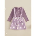 thumbnail image 3 of Suealasg Toddler Girl Fall Outfits Solid Color Ruffles Buttons Long Sleeve T-Shirts Tops Daisy Print Suspender Skirts Kids Baby Girls 2Pcs Clothes Set, 3 of 7