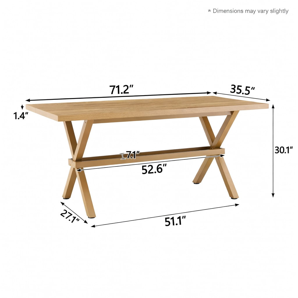 Hommoo Modern Light Wood MDF Dining Table with X-Shape Metal Base, 71" x 35.4" Extendable Rectangular Table for 6-8 People, Minimalist Home & Office Use, Natural