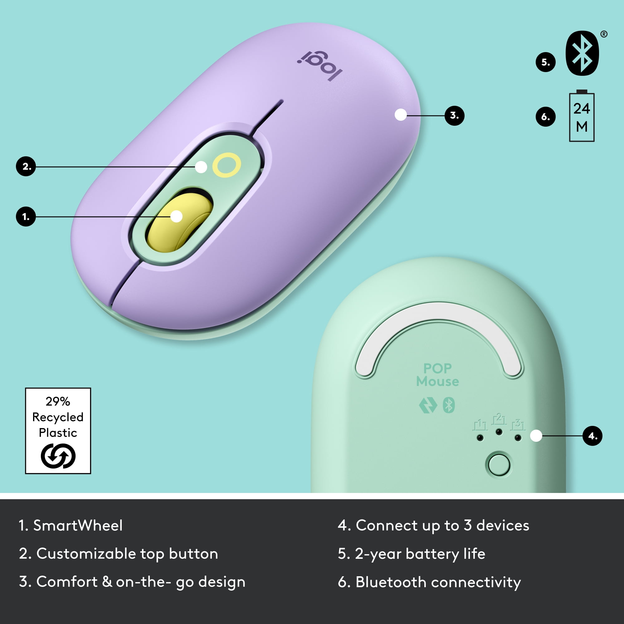 Logitech POP Mouse, Wireless Mouse with Customizable Emojis, SilentTouch Technology, Bluetooth, Daydream