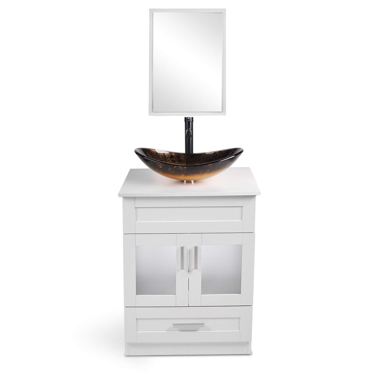 Buy 24 Inch Bathroom Vanity Set With Sink Pvc Board Cabinet Vanity Combo With Counter Top Glass Vessel Sink Vanity Mirror And 15 Gpm Faucet Online In Indonesia 543447259