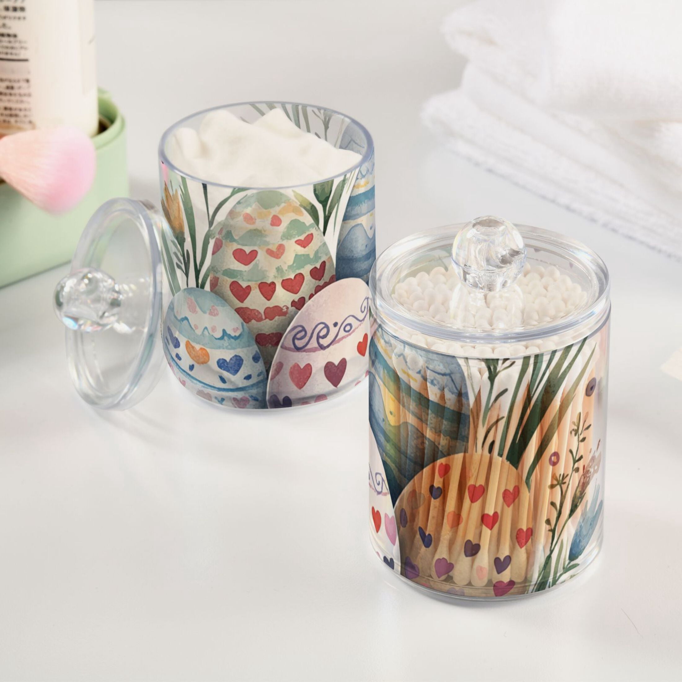 Ckdifva Easter Eggs Hearts Storage Jar with Lid Acrylic Organization Storage Containers Set of 4