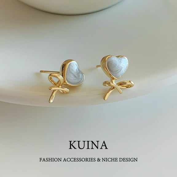 Love bow delicate small earrings female sterling silver needle new explosive models earrings senior sense of enamel ear jewelry