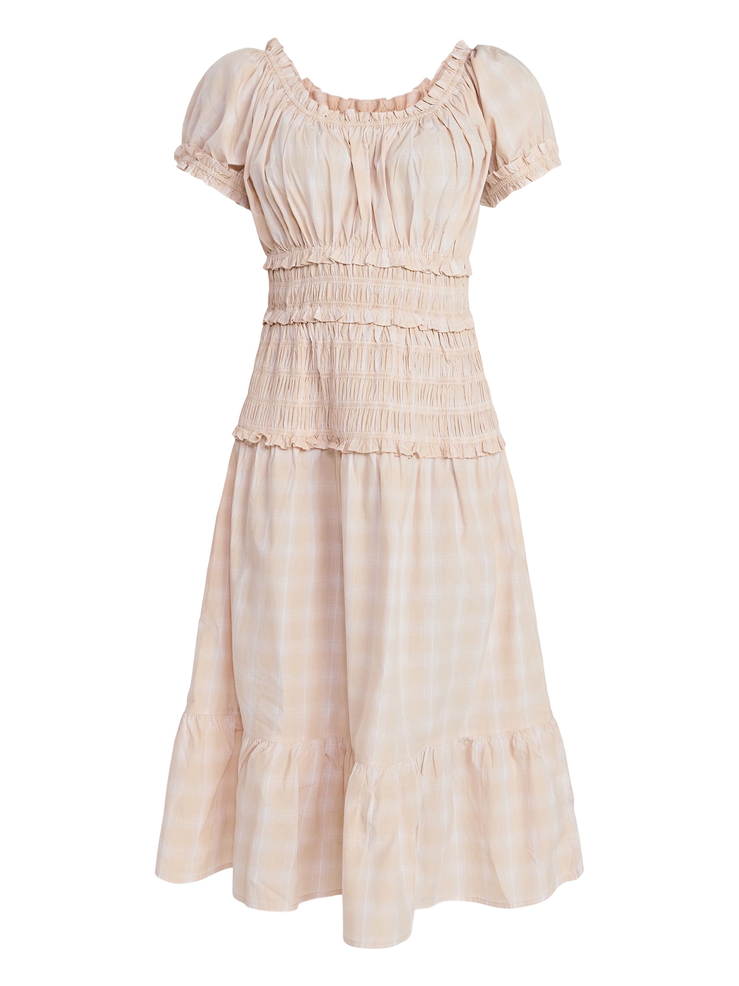 Time and Tru Women's Smocked Cotton Peasant Dress with Short Sleeves, Sizes XS-XXXL