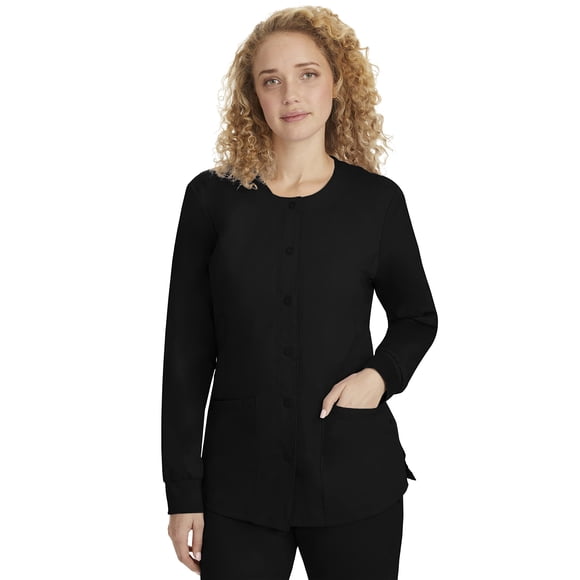 Healing Hands Women's Snap Front Scrub Jacket Daisy 2-Way Stretch Uniform 5063 Black S