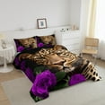 thumbnail image 3 of Erosebridal Jungle Leopard Cheetah Wildlife Bedding King Comforter Set, Purple Rose Flower Down Comforter, Reversible 3-Piece, 3 of 7