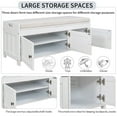 thumbnail image 3 of Storage Bench Entryway Storage Bench with 3 Shutter-Shaped Doors, Shoe Bench with Removable Cushion and Hidden Storage Space, Home Collection Furniture for Living Room, White, 3 of 7