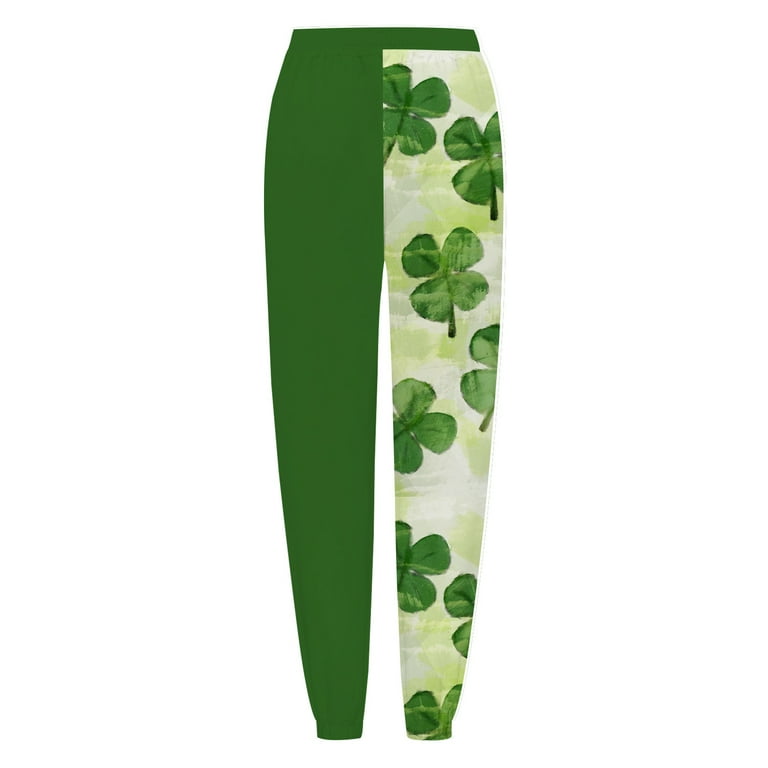 Junior Womens Black 4 Leaf Clover Shamrock St Patrick Leggings Pants