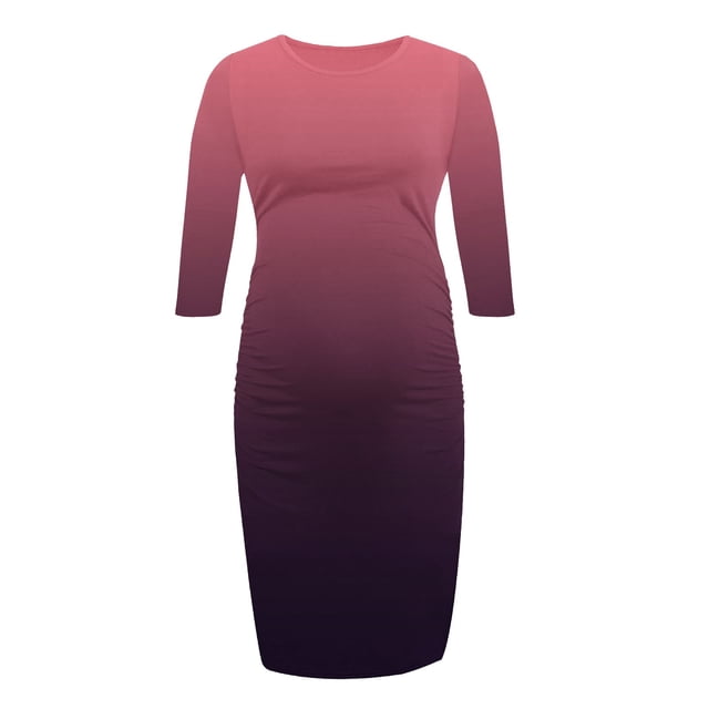 Bwiyojiz Tailles P-TTG Robe de Maternité de Printemps pour Femme Couleur Unie à Manches Longues avec Col Rond pour Femmes Enceintes Vêtements, Cadeaux pour Sœur