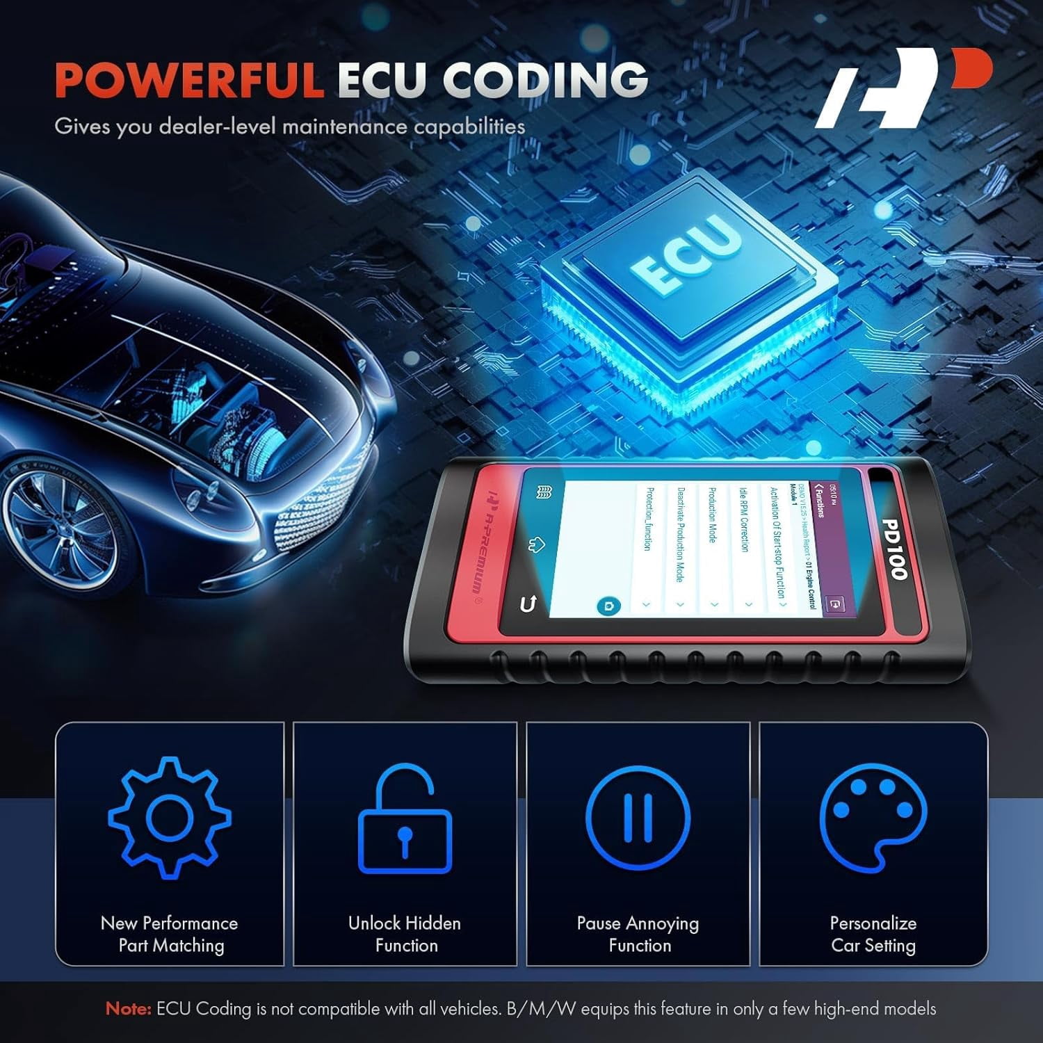 A-Premium 2024 PD100B for BMW/Mini Full System OBD2 Scanner Diagnostic Tool, Bi-Directional Code Read Scan Tool, Full Reset (BMS/ABS/Oil/SAS/EPB), Battery Registration Tool, Live Data, Android 6.0
