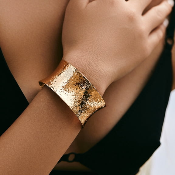 Gold Plated Copper Bracelet Open Color Retro Bracelet Wind Wide Edge Exaggerated Personality