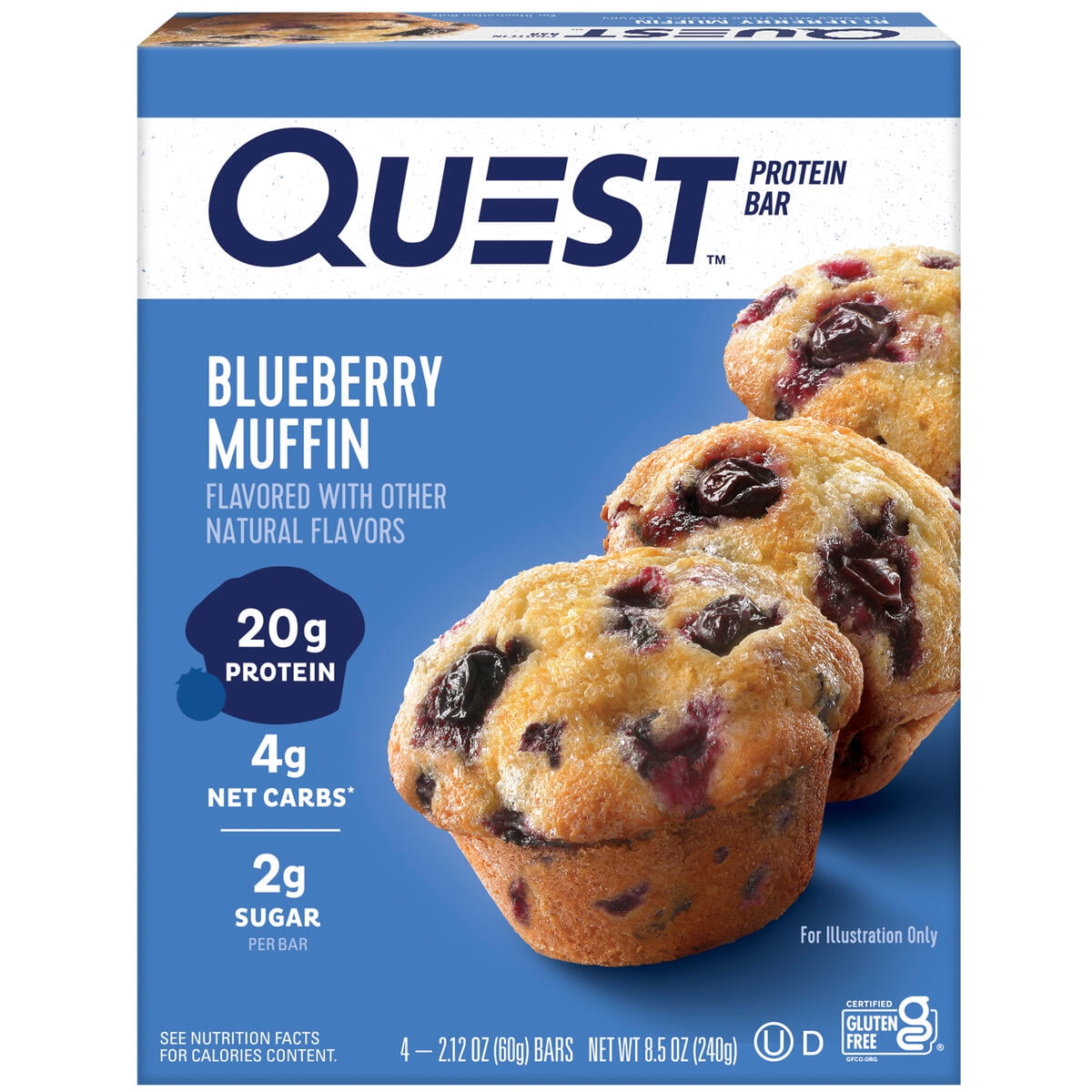 (5 pack) Quest Protein Bar, Blueberry Muffin Flavor, 21g of Protein, Gluten Free, 4 Count