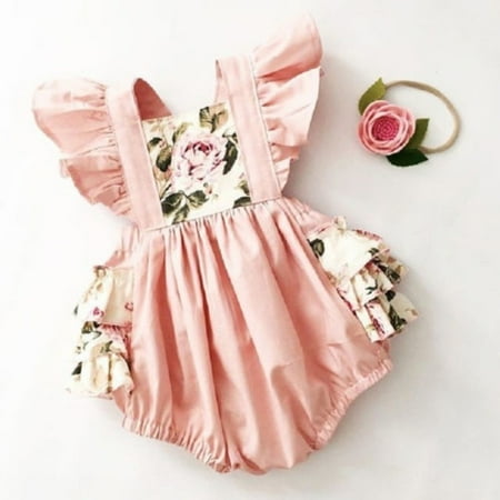 - Newborn Infant Baby Girls Floral Romper Bodysuit Jumpsuit Headband Outfits